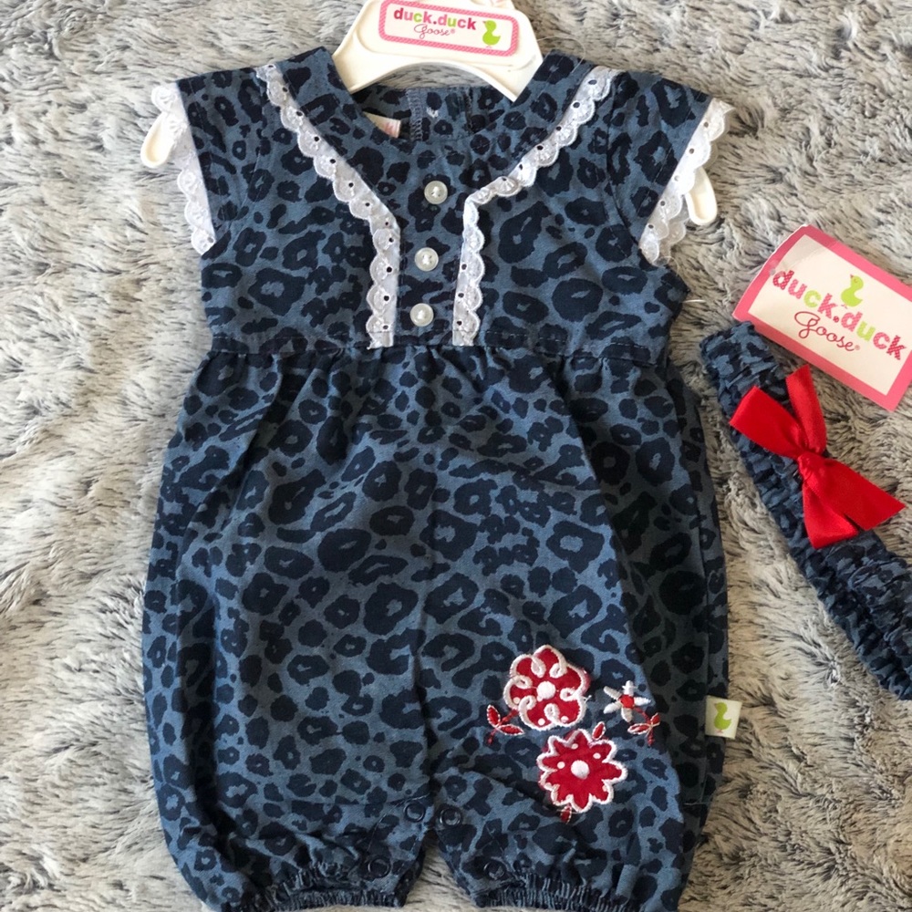 Blue Jean Romper with Headband, Brand New